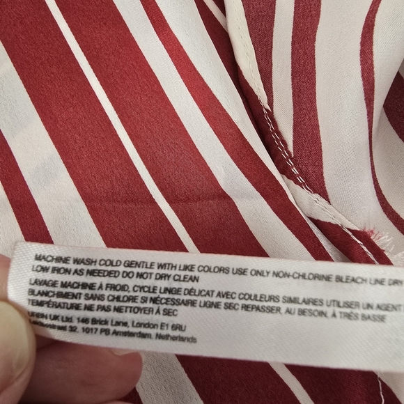 NWT By Anthropologie Satin Asymmetrical Slip Midi Dress Red/White Stripe L - Picture 13 of 15